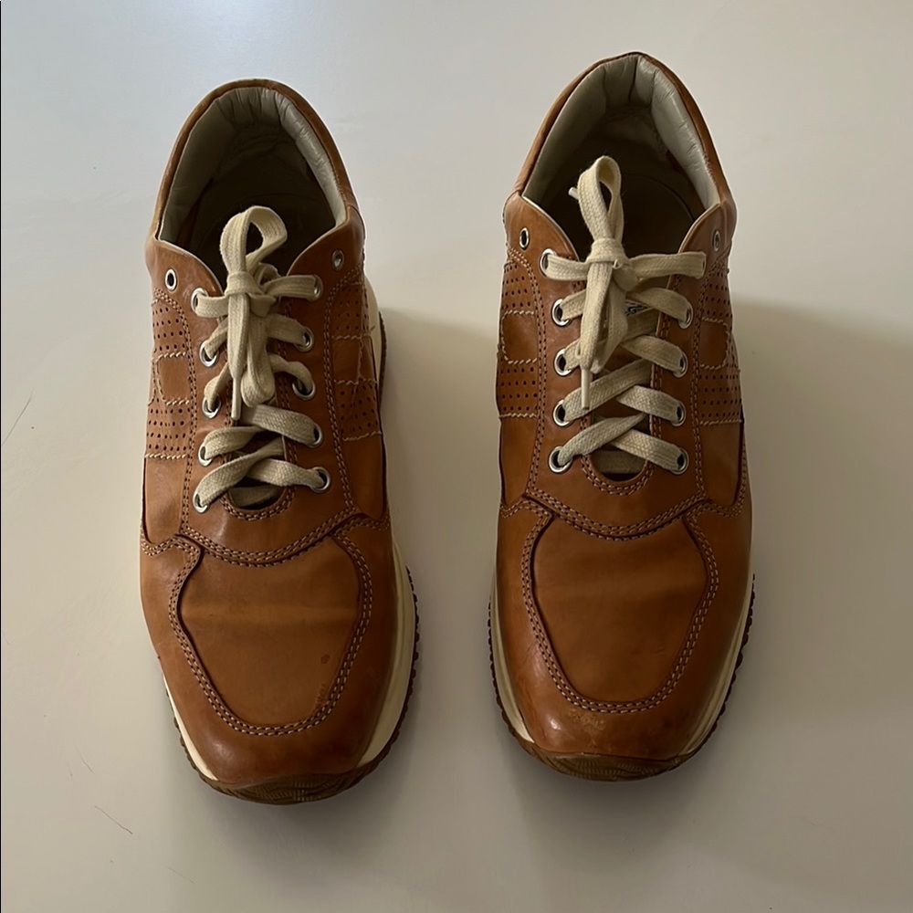 Hogan Brown Leather Sneakers with Cream Laces